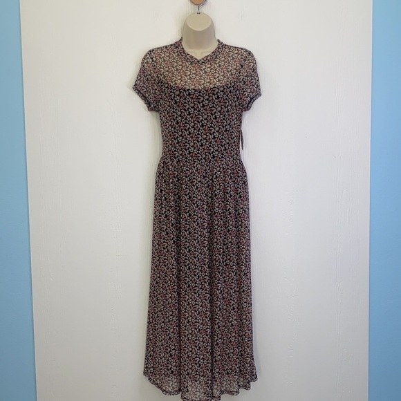 AUW - NWT Floral Black And Pink Lined Maxi Dress Size L - Picture 2 of 14